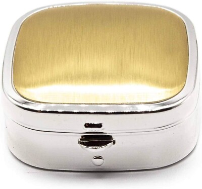 #ad Gold Silver Brushed Print Square Pocket Purse Portable Travel Pill Box amp; Medi... $9.99