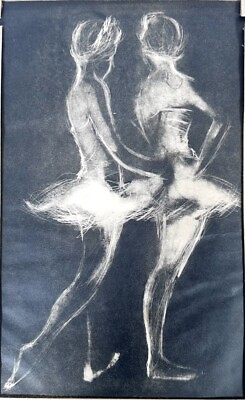 #ad Vintage Ballerina Ballet Dancer Chalk Charcoal Drawing $74.88