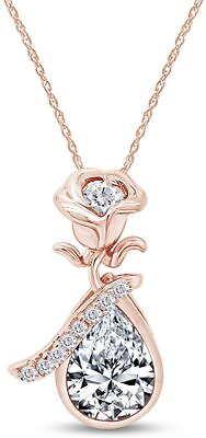 #ad Simulated Diamond Rose Teardrop Pendant Necklace 14k Rose Gold Plated $145.20