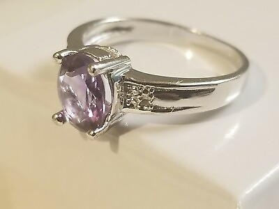 #ad Large Amethyst Stone in sterling Silver size 8 $30.00