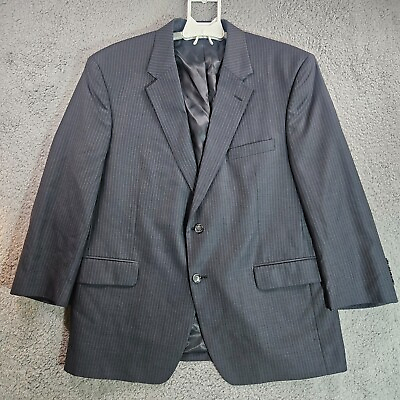 #ad Jos A Bank Blazer Suit Mens 46S 100% Wool 2 Button Gray Pinstripe $35.99