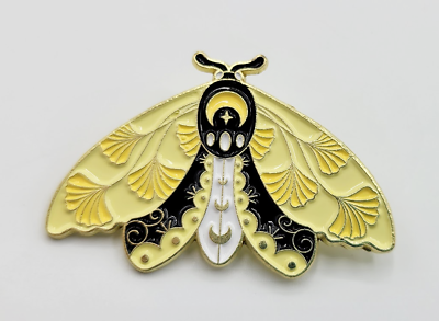 #ad Gold Tone Costume Enamel Butterfly Moth Brooch Pin Yellow Black White $15.00