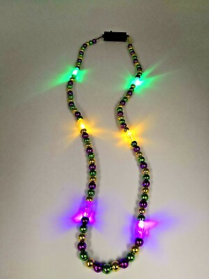 #ad Light Up Mardi Gras Holiday Necklace 14quot; LED Lights Purple Green Gold Bead US $8.99