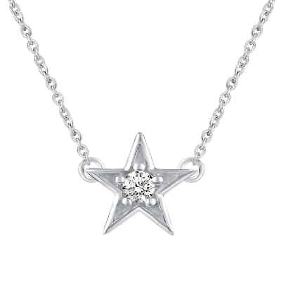 #ad Round Cut Natural Diamond Star Pendant Necklace in 925 Sterling Silver $82.49