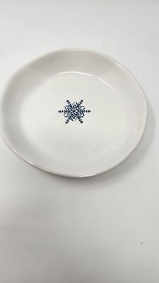 #ad 6quot; candy dish white blue snowflake wavy edges plate Christmas winter z5 $15.24