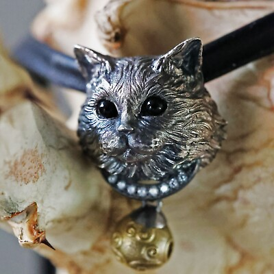 #ad Cat Pendant. 925 Silver Pendant. Handmade Jewelry. Cat Choker. Bell Choker. $124.00