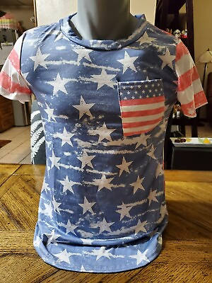 #ad Amy Fashion Womens Patriotic American Flag Blouse Sz S and XXL $7.76