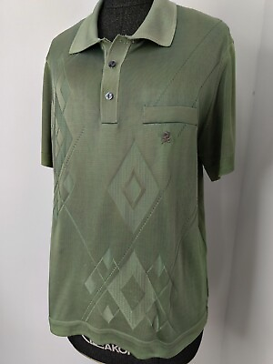#ad Montagut Paris vintage textured patterned short sleeve green polo shirt $149.99