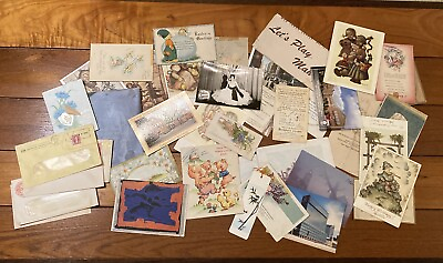 #ad Junk Journal Lot 26 Antique Vintage Paper Ephemera Greeting Postcards As Is $27.30