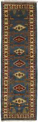 #ad Handmade Blue Geometric Kazak 3X9 Oriental Runner Rug Hallway Kitchen Carpet $310.67