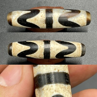 #ad Unique Ancient Tibetan old Agate Natural Stripes Stunning Bead Amulet $250.00