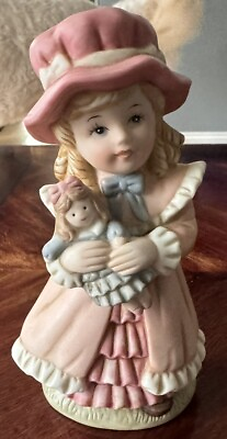 #ad Homco Pretty Victorian Girl With Long Dress Holding A Doll 5.5” Tall $15.00