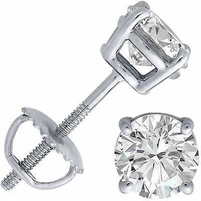 #ad 1 ct. Genuine White Sapphire Studs Secure Screw Backs 14k White Gold plated $35.95