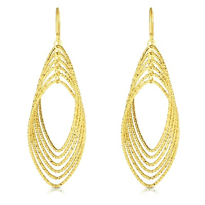 #ad Diamond Cut Interlocking Multi Layer Dangle Drop Earrings REAL 14K Yellow Gold $399.50