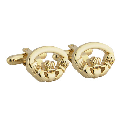 #ad Solvar Claddagh Cufflinks Men#x27;s Gold Plated Oval Perfect Made in Ireland 16x19mm $39.00