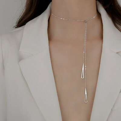 #ad 925 Silver Triangle Tassel Necklace Choker Clavicle Pendant Women#x27;s Jewelry Gift C $1.96