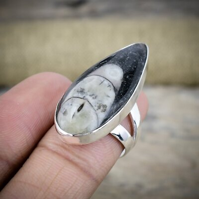 #ad Orthoceras Fossil Gemstone Handmade 925 Sterling Silver Jewelry Engagement Ring $12.99