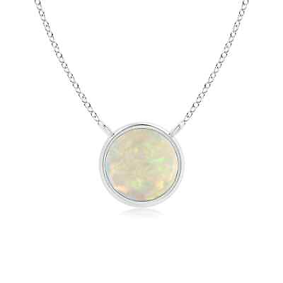 #ad ANGARA 5mm Bezel Set Round Opal Solitaire Necklace in Silver for Women Girls $161.10