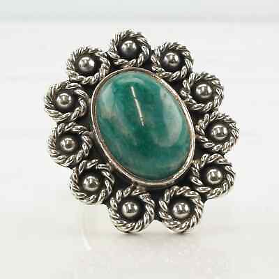 #ad Vintage Taxco Silver Ring Turquoise Floral Sterling Green Size 6 6 1 4 $95.86