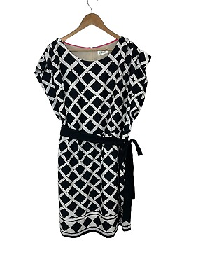 #ad Eliza J Shift Dress Geometric Cap Sleeve Boat Neck Black White Plus Size 20W? $12.72