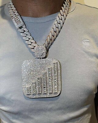 #ad 4Ct Baguette Cut 925 Silver Gold Plated Simulated Diamond Men Customized Pendant $400.99