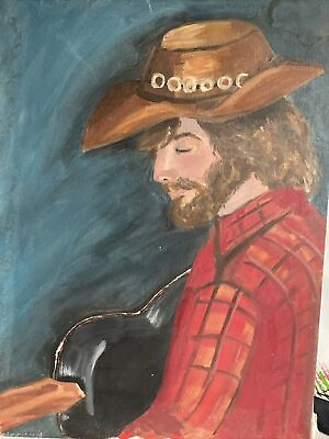 #ad Cowboy playing guitar oil painting vintage original $88.88