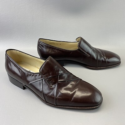 #ad Carlo Morandi Men#x27;s Sz 11M Brown Leather Slip on Comfort Dress Shoes M22932 $37.92