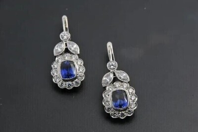 #ad 2CtCushion Lab Created Sapphire Diamond Women Drop Dangle 14k White Gold Plated $97.99