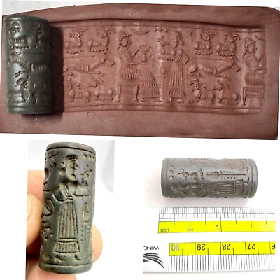 #ad Jade Roman Old stone cylinder seal intaglio bead $110.00