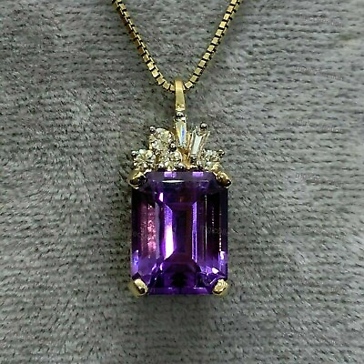 #ad 3.50Ct Emerald Simulated Amethyst Pendant Necklace 18quot; Yellow Gold Plated Silver $71.24