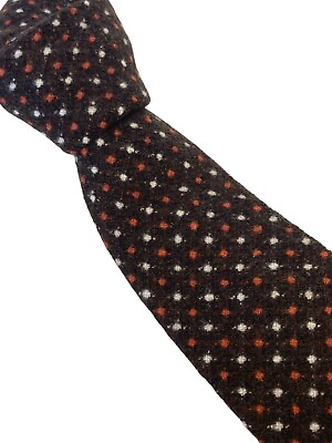 #ad Frederick Thomas Designer chocolate brown wool polka spot mens tie GBP 15.99