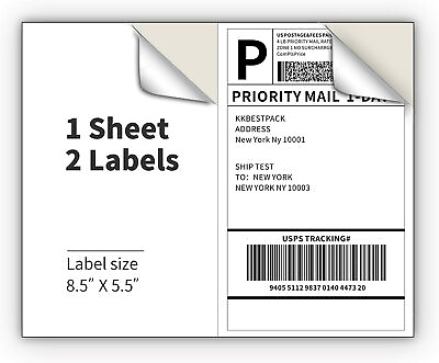 #ad 8.5quot; x 5.5quot; Shipping Labels 2 Per Sheet For Laser and Inkjet Self Adhesive $11.45