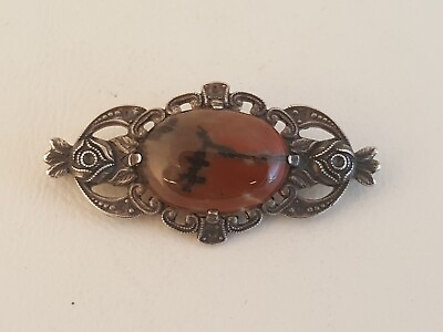 #ad Uncas picture agate sterling silver pin brooch vintage ornate $49.95