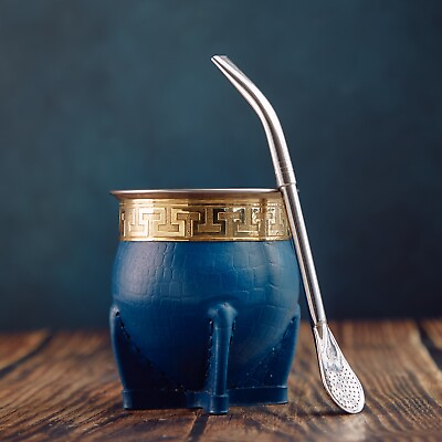 #ad Imperial mate taza stainless steel blue straw $105.00