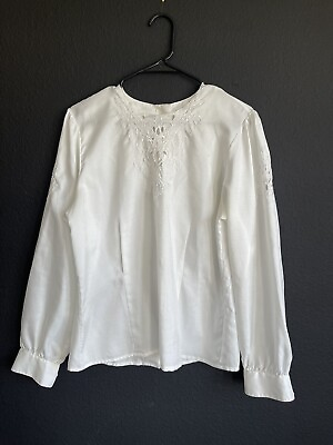 #ad Vintage Nicola White Blouse S M Embroidery Classy Top Cottage Romantic $15.00