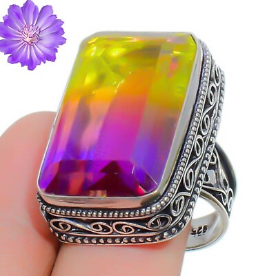 #ad Handmade Gift For Women Bi Tourmaline Cluster Ring Size Sterling Silver Jewelry $7.31