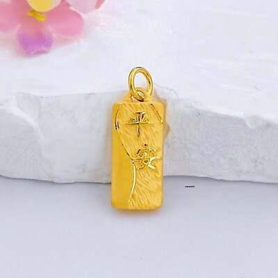 #ad Pure 999 24K Yellow Gold Bless Lucky Chinese Characters Oblong Pendant 1.24g $217.93