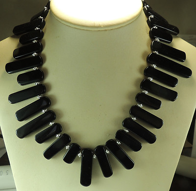 #ad Statement Black Onyx Stick Necklace Handcrafted Jewelry $165.00