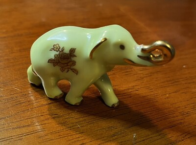 #ad Limoges France Porcelain Elephant Yellow amp; Gold Miniature Trunk Up $19.99