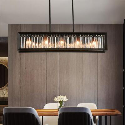 #ad Modern 5 Light Crystal Chandelier Linear Black Rectangular Ceiling Pendant Lamps $167.90