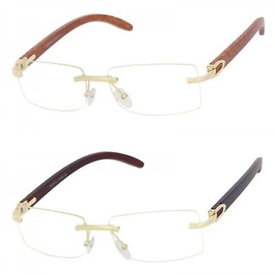 #ad New Rectangle Wood Buffs Unisex clear glasses UV400 Lenses and Gold frame Baller $21.95