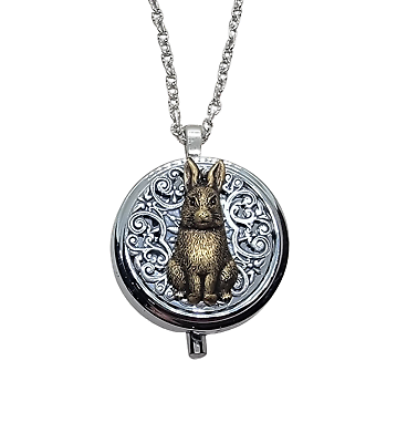 #ad Handmade Silver Bunny Rabbit Pill Box Necklace $30.50