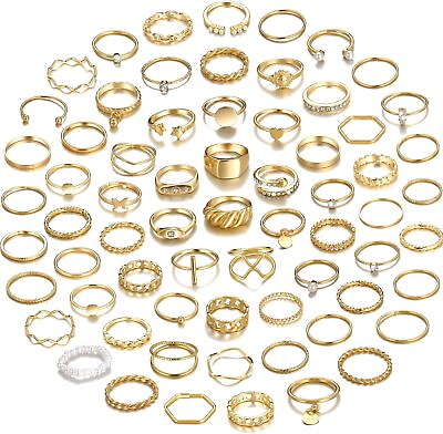 #ad 68 Pcs Gold Rings Set for Women Stackable Boho Joint Finger Silver Crystal $43.00