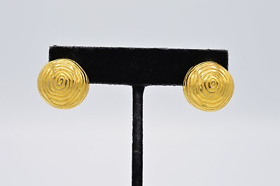 Givenchy Earrings Clip Brushed Gold Wood Zone Lines Vintage Runway Signed BinAA $95.96