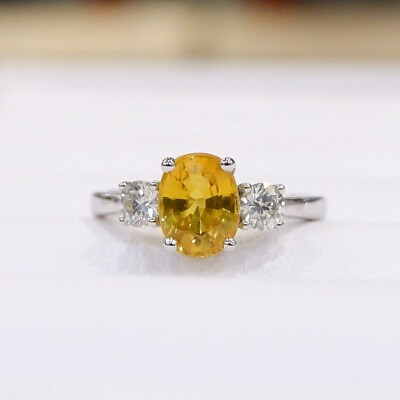 #ad Natural Yellow Sapphire Diamond Ring 18k Gold Three Stone Yellow Sapphire Ring $1600.00