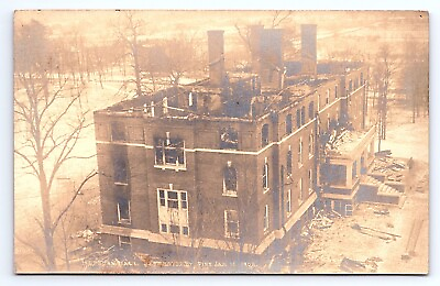#ad Postcard RPPC Hepburn Hall Destroyed by Fire 1908 Oxford Ohio Miami University $19.75