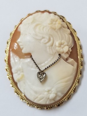 #ad Vintage Antique Brooch 14k Hand Made Twisted Cameo Pin Pendant With Diamond $495.00