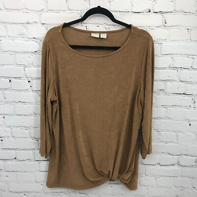 #ad Chicos Top Womens Extra Large 3 Brown Travelers Casual Basic Stretch Blouse $22.99