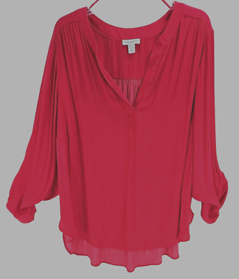 #ad Carolina Belle Top Blouse Tunic Womens Hot Pink Flowey V Neck Plus 2X Pullover $19.97