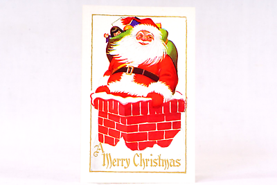 #ad Whimsical Antique Santa Claus Red Brick Chimney Christmas Postcard $75.00